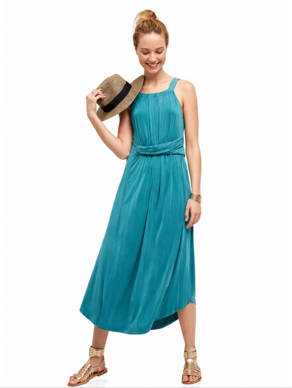 Anthropologie Maeve Teal Azores Halter Sleeveless Midi Dress